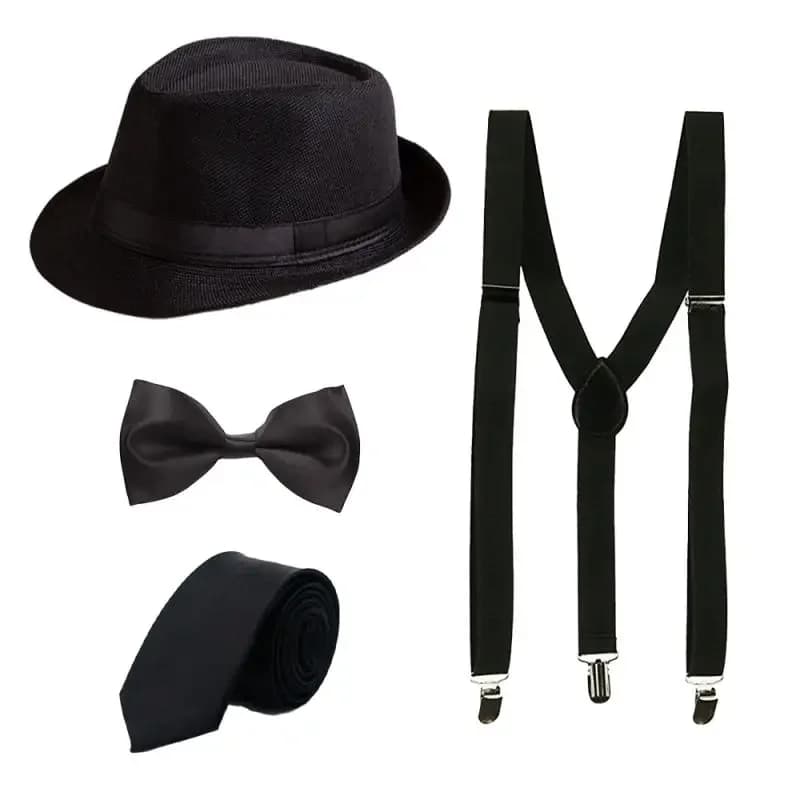 Accessoires de Costume Gatsby des années 1920 pour hommes, chapeau de Jazz noir avec nœud papillon e