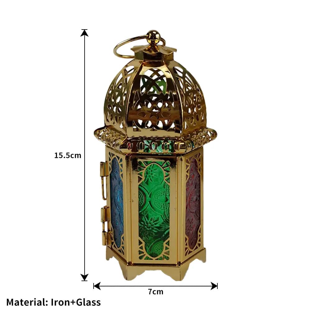 Lanterne à bougie suspendue vintage en verre marocain, style château européen doré, pour décoration 