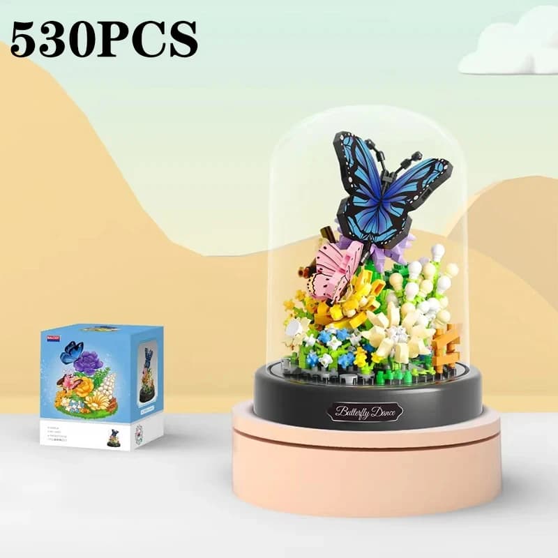 Ensemble de briques de construction Modèle de fleurs, insectes, abeilles et papillons en pot, avec c