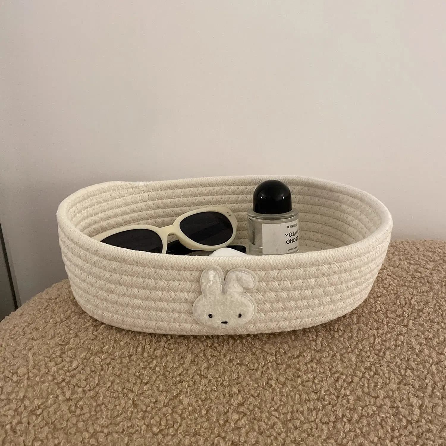 Panier tressé Miffy style Ins en forme de lapin, organiseur de maquillage, rangement de bureau pour 