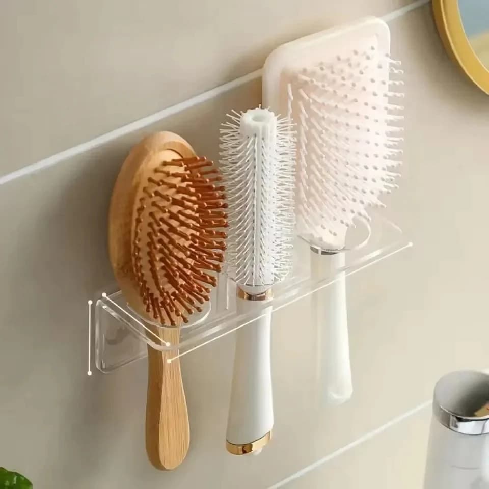 Porte-peigne mural en acrylique, étagère de rangement transparente, brosses à cheveux, accessoires p