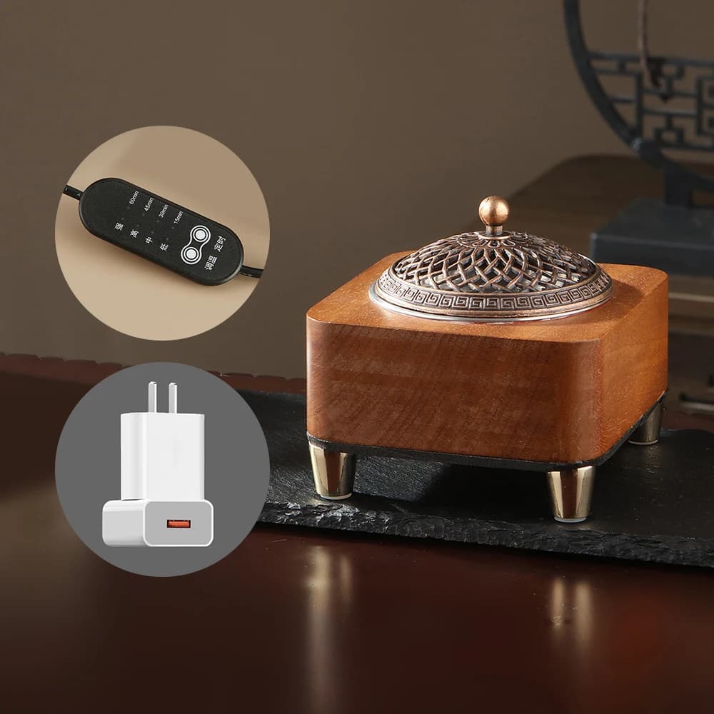 Brûleur d'encens électronique en bois, brûleur d'huiles essentielles, minuterie réglable, températur