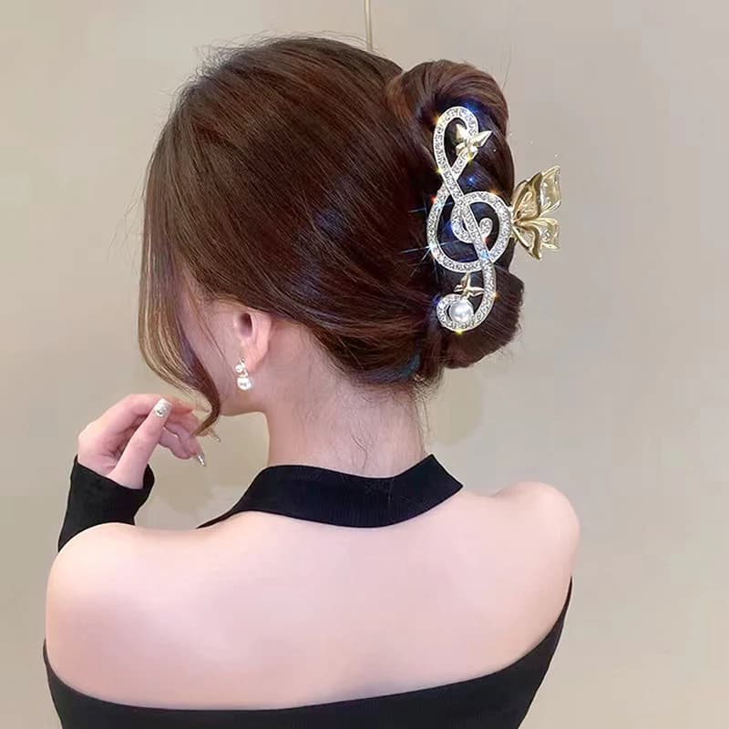 Pinces à cheveux en forme de note de musique pour femmes et filles, pince à queue de cheval, décor e
