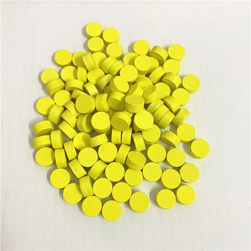 100 pièces de jeu de disque en bois de pion, diamètre 10x5MM, puces circulaires colorées, pion/échec