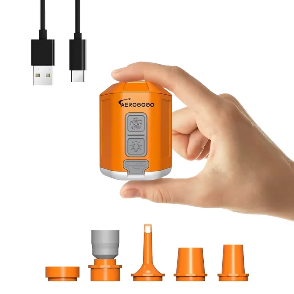 Mini pompe à air orange portable, pompe à air 4,2 kPa pour articles gonflables, rechargeable, avec l