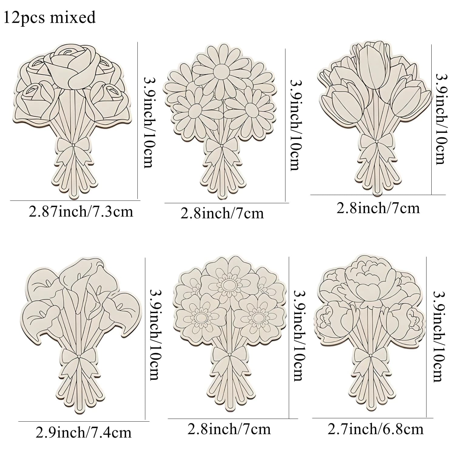 Bouquet de fleurs en bois, 12 pièces/ensemble, ornement de roses/louises/tulipes, artisanat pour la 