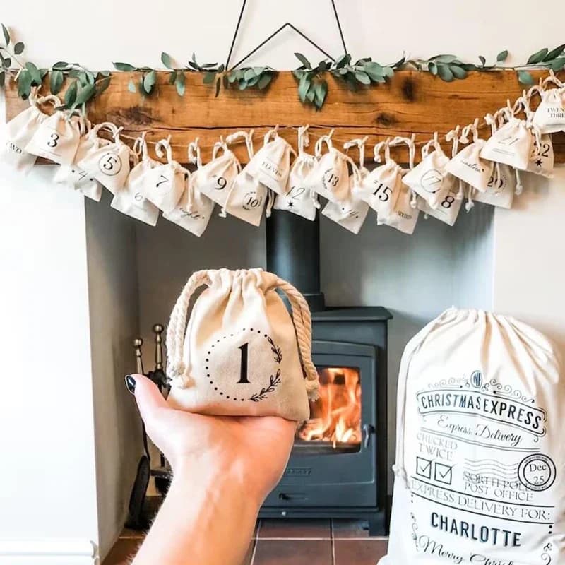 Sac de calendrier de l'avent de noël 2025, bas de joyeux noël, porte de maison, Table, manteau de ch
