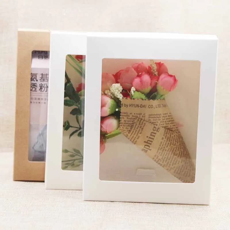 Emballage cadeau DIY avec fenêtres, boîte d'emballage de bijoux en papier kraft noir blanc/kraft, em