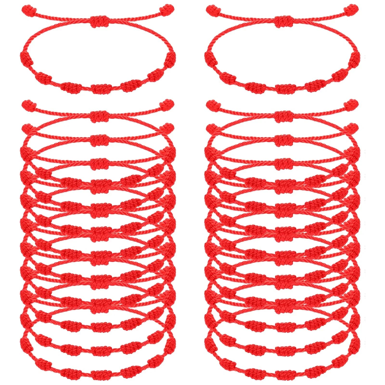 100 pièces fait à la main 7 noeuds Bracelet à cordes rouges pour la Protection des amoureux amulette
