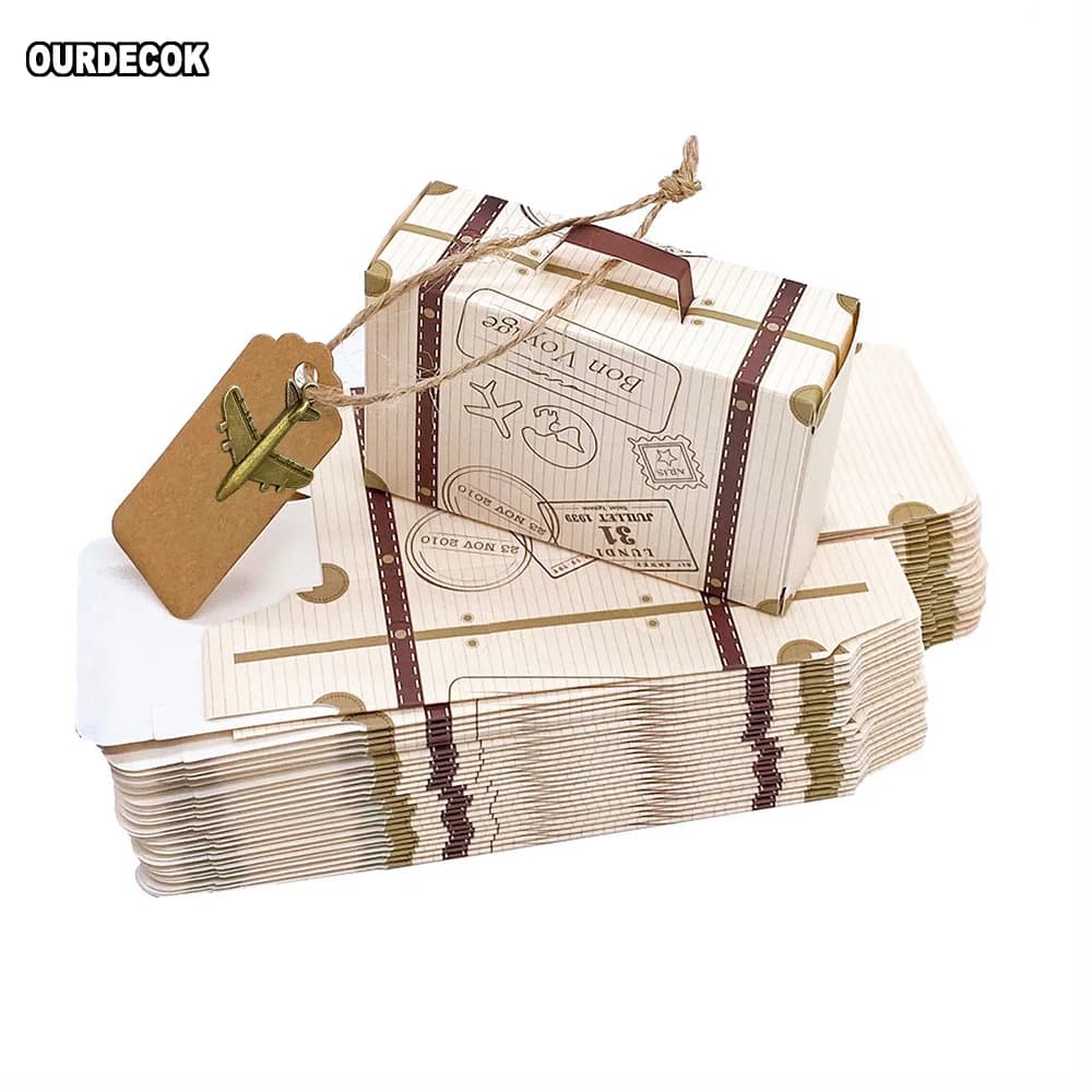 Valise boîtes à bonbons voyage classique élégant thème boîte-cadeau mariage anniversaire fête faveur boîtes avec avion suspendu