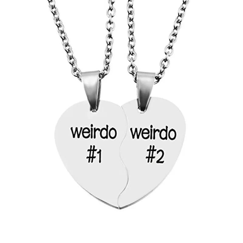 Cadeaux d'amitié, Weirdo 1 & Weirdo 2 deux fendus avec des breloques en pierre de naissance, colliers avec pendentif en forme de cœur, cadeau d'anniversaire pour meilleur ami