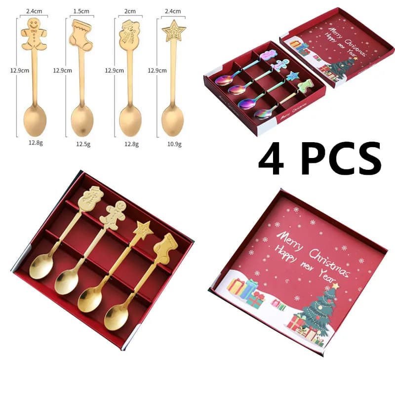 Cuillère à café créative en acier inoxydable, 4 pièces, cuillère à café, cadeau de noël, accessoires de cuisine, vaisselle, décoration, cuillère à dessert