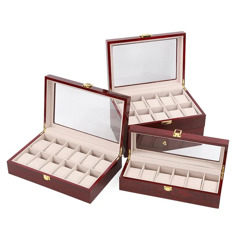 Nouveau Boîte de rangement de montre en bois, boîte de Collection de montre rouge avec serrure en or, organisateur de bijoux pour femmes