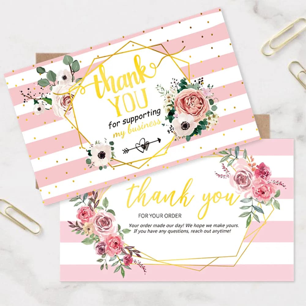 Carte de remerciement feuille or, 30 pièces/paquet, carte décorative, merci pour votre soutien, petite carte de visite, cadeau pour petite boutique