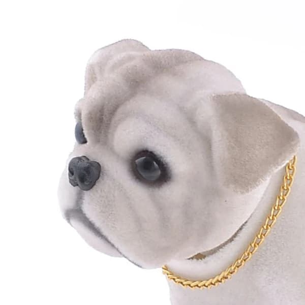 Belle décoration de voiture blanche, gris clair, tête qui bouge, bouledogue, chien, bouledogue