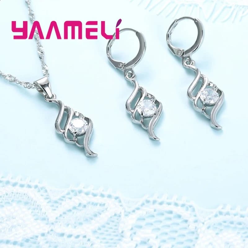 Ensembles de bijoux pour femmes, breloques en argent Sterling 925, pendentif, collier, boucles d'oreilles, mode classique, cadeau de mariage