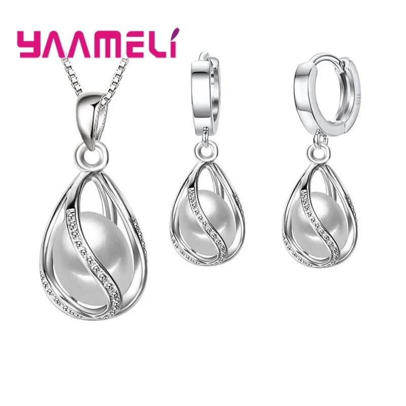 Ensemble de bijoux cadeaux élégants pour femmes, en argent Sterling 925, pendentif en perles d'eau douce rotatives, collier, boucles d'oreilles Huggie