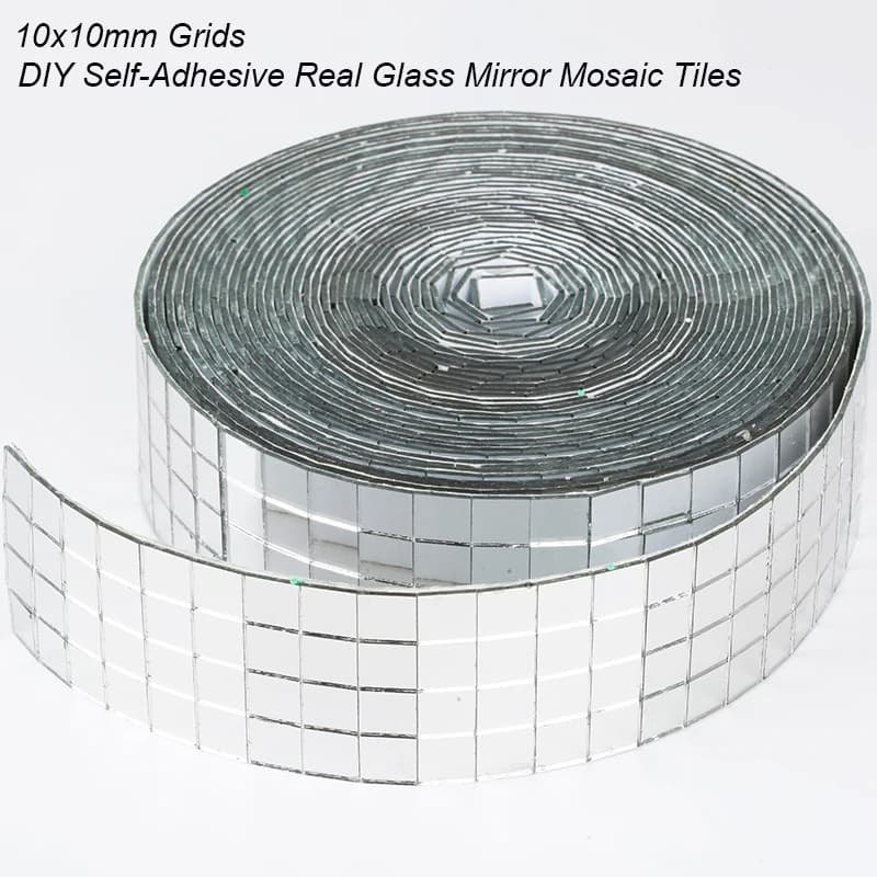 Carreaux de mosaïque de verre carrés auto-adhésifs, miroir argenté, feuilles de mosaïque pour bricolage, artisanat fait à la main, autocollant mural, grille 10x10mm, 1 mètre