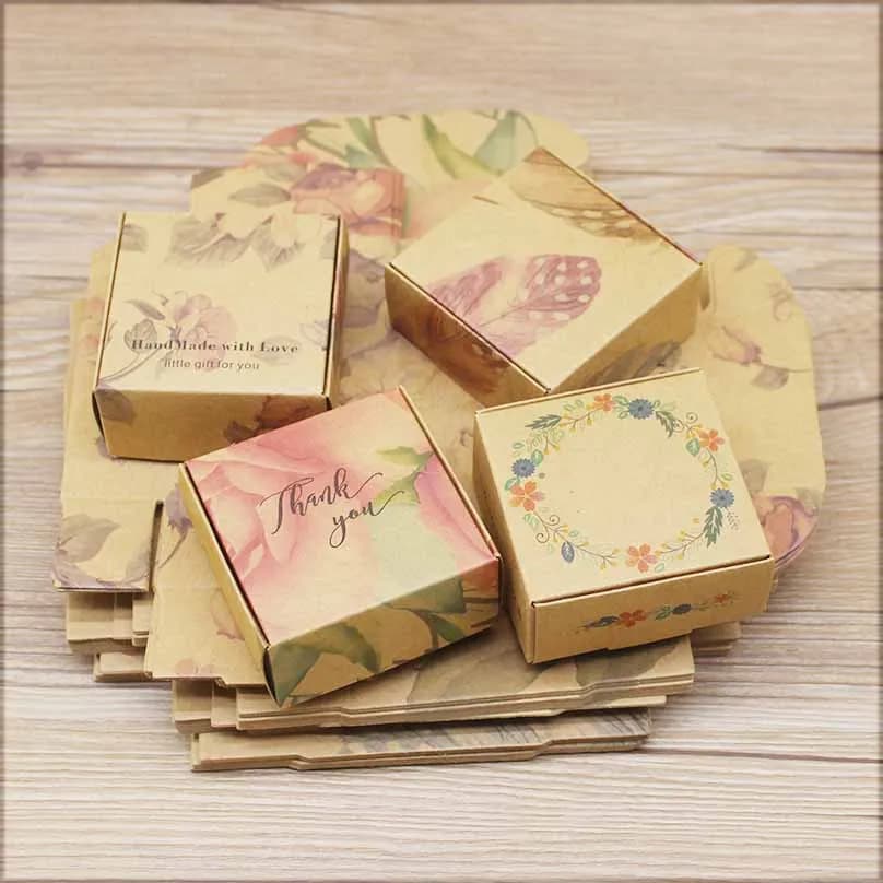 ZerongE bijoux10pc bricolage vous de remerciement cadeaux package Vintage kraft fleur cadeaux boîte emballage pour mariage maison fête suppiles