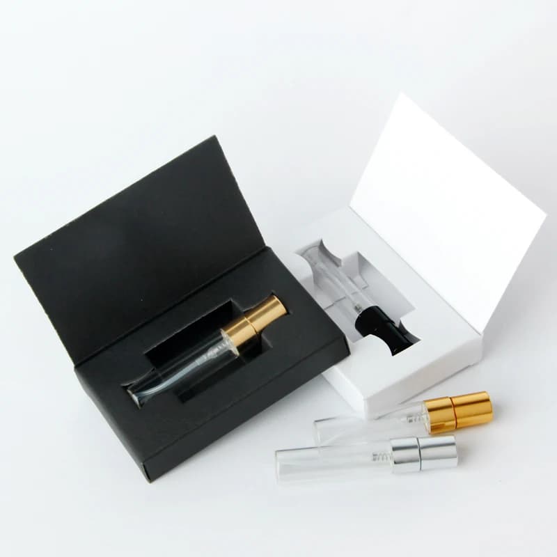 Boîtes en papier brodées personnalisées avec atomiseur, bouteille de parfum en verre, emballage de parfum africain, logo personnalisé pour cadeau, 5ml, 100 pièces par lot