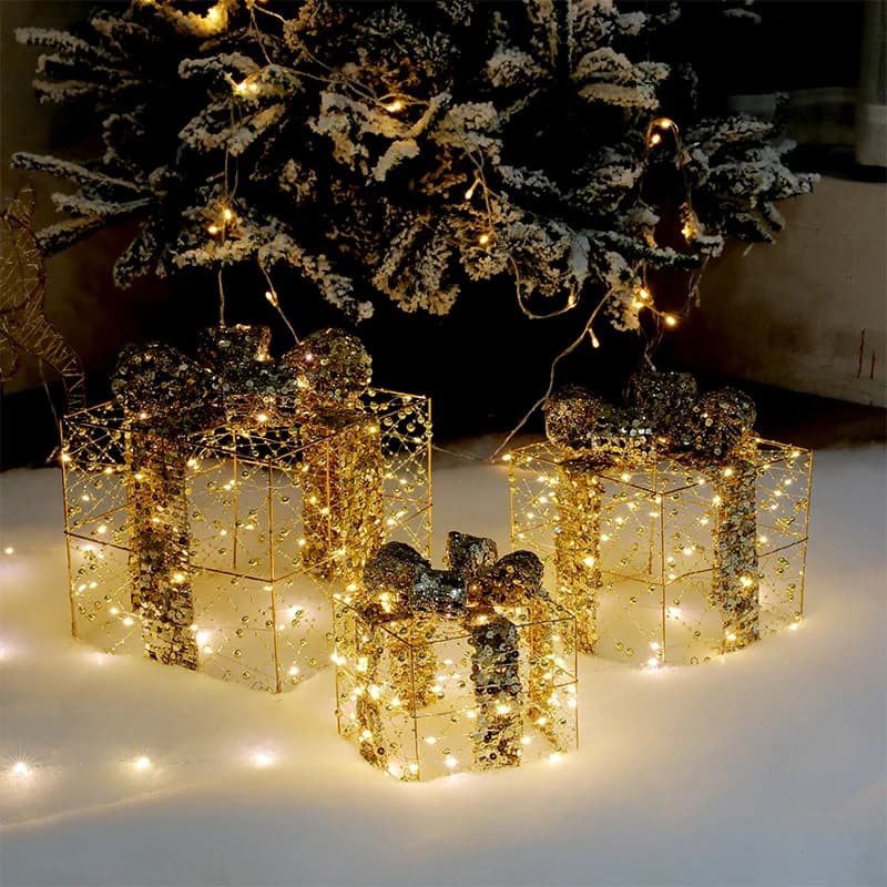 Coffrets cadeaux de noël 3 pièces, décorations de fenêtre de fête de vacances, décorations d'arbre de noël, coffrets cadeaux de noël, packs cadeaux