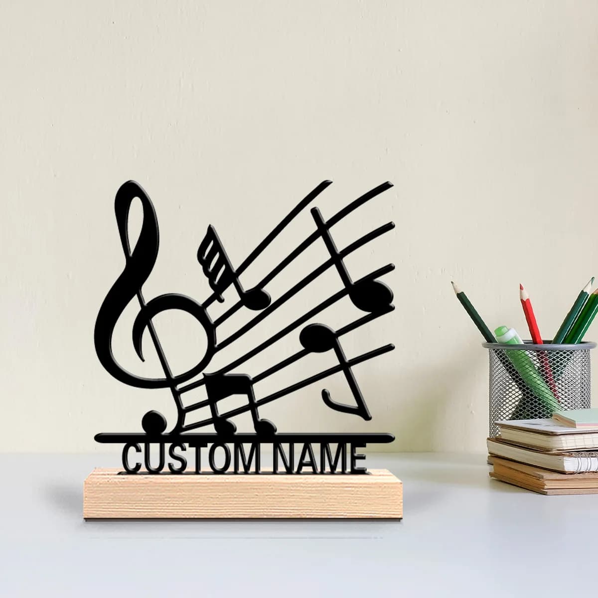 Statues de musique personnalisées romantiques en métal, cadeau pour amoureux de la musique avec Base en bois, parfait pour les chanteurs, les podcasters et les Studi, 1 pièce