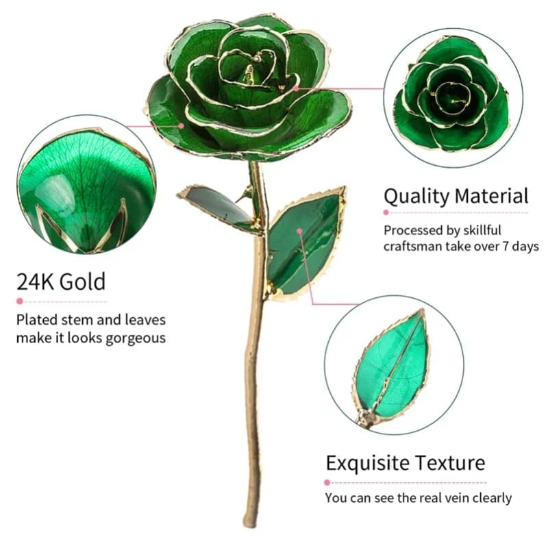 Rose en or 24 carats, cadeau créatif pour petite amie, épouse, Saint-Valentin, décoration de mariage avec base rouge
