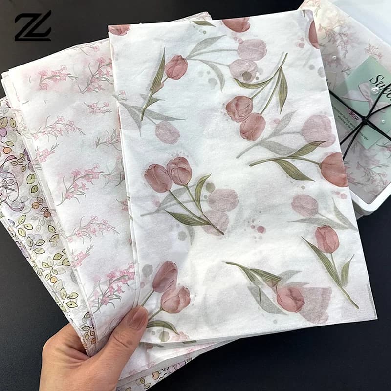 Papier de soie à motifs de tulipes élégant, Design Floral avec feuilles vertes pour emballage de cadeaux, remplissage et décoration de boîtes de bouteilles de vin