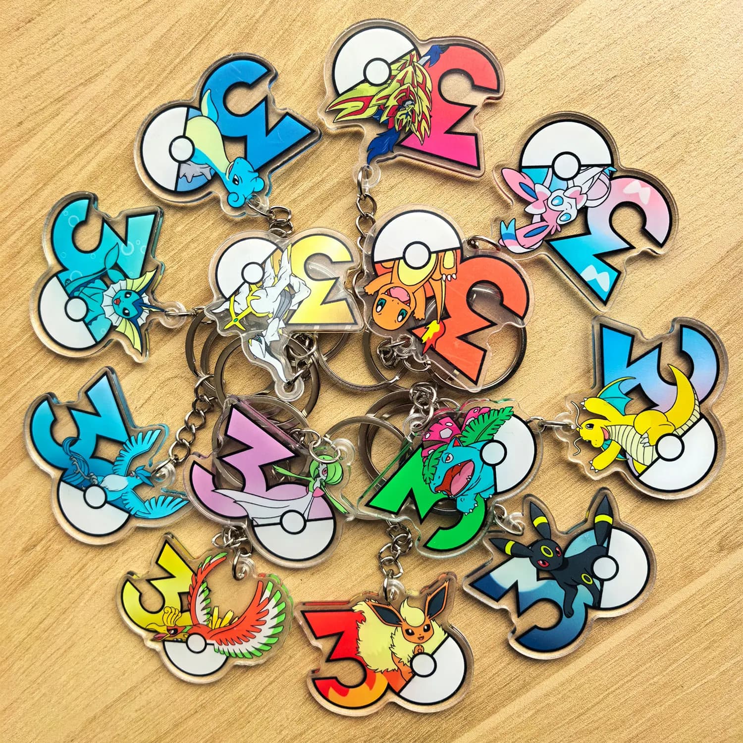 Porte-clés en acrylique Pokémon 30ème anniversaire, 50 types, pendentif mignon de personnage de dessin animé, accessoire de sac, Captain Pikachu, Eeveelution, Eevee