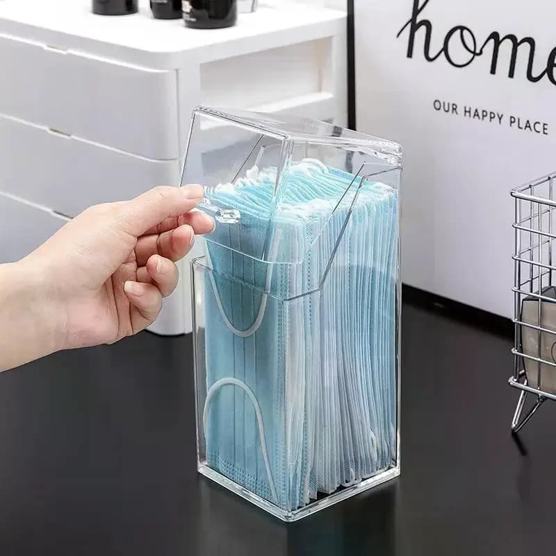 1 boîte de rangement transparente pour masques avec couvercle, boîte à masques anti-poussière, boîte de rangement pour pinceaux de maquillage