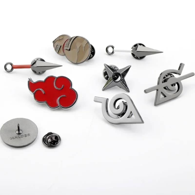 Broche Naruto 8 pièces/ensemble, motif dessin animé, épinglette en métal rouge pour sac à dos, vêtements, revers, bijoux, cadeau pour fans, accessoires de cosplay