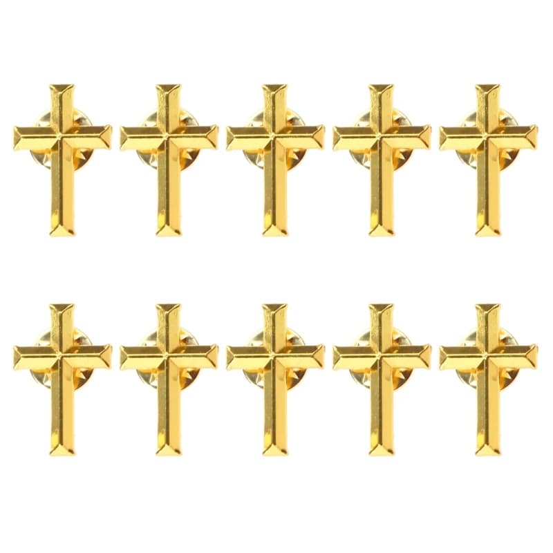 Insigne en métal croix dorée pour hommes et femmes, broche sur croix chrétienne, bijoux de fête, accessoires cadeaux, ensemble de 10 pièces