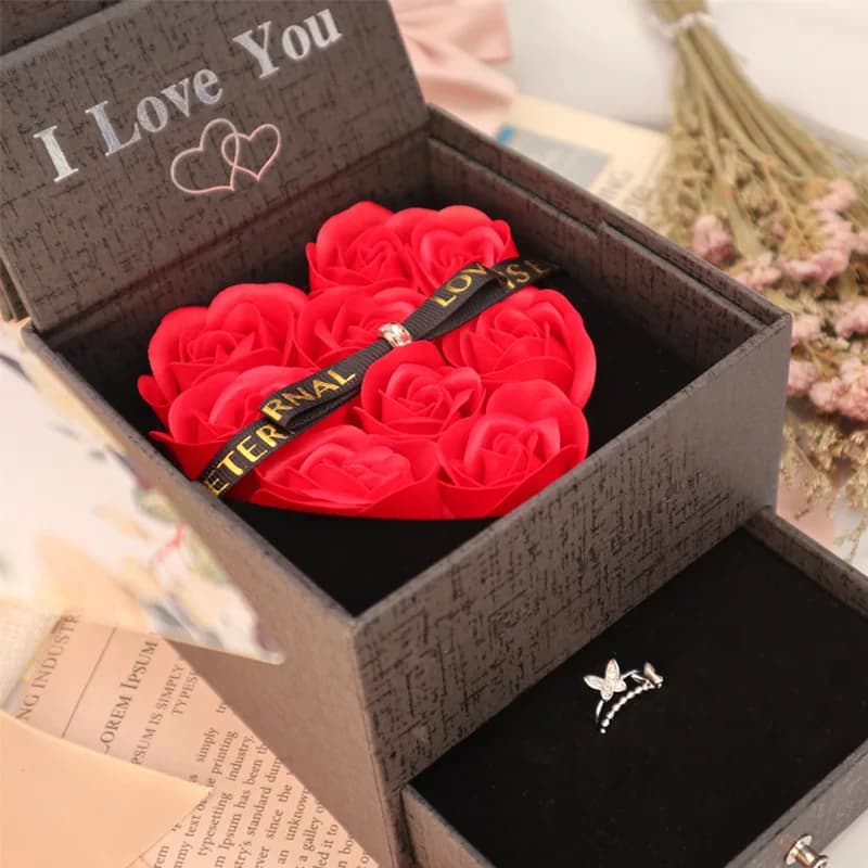 Je t'aime coeur rose boîte-cadeau pour femme, petite amie, cadeaux de Noël, collier romantique, bague, boîte à bijoux, nouveau, mode 2023