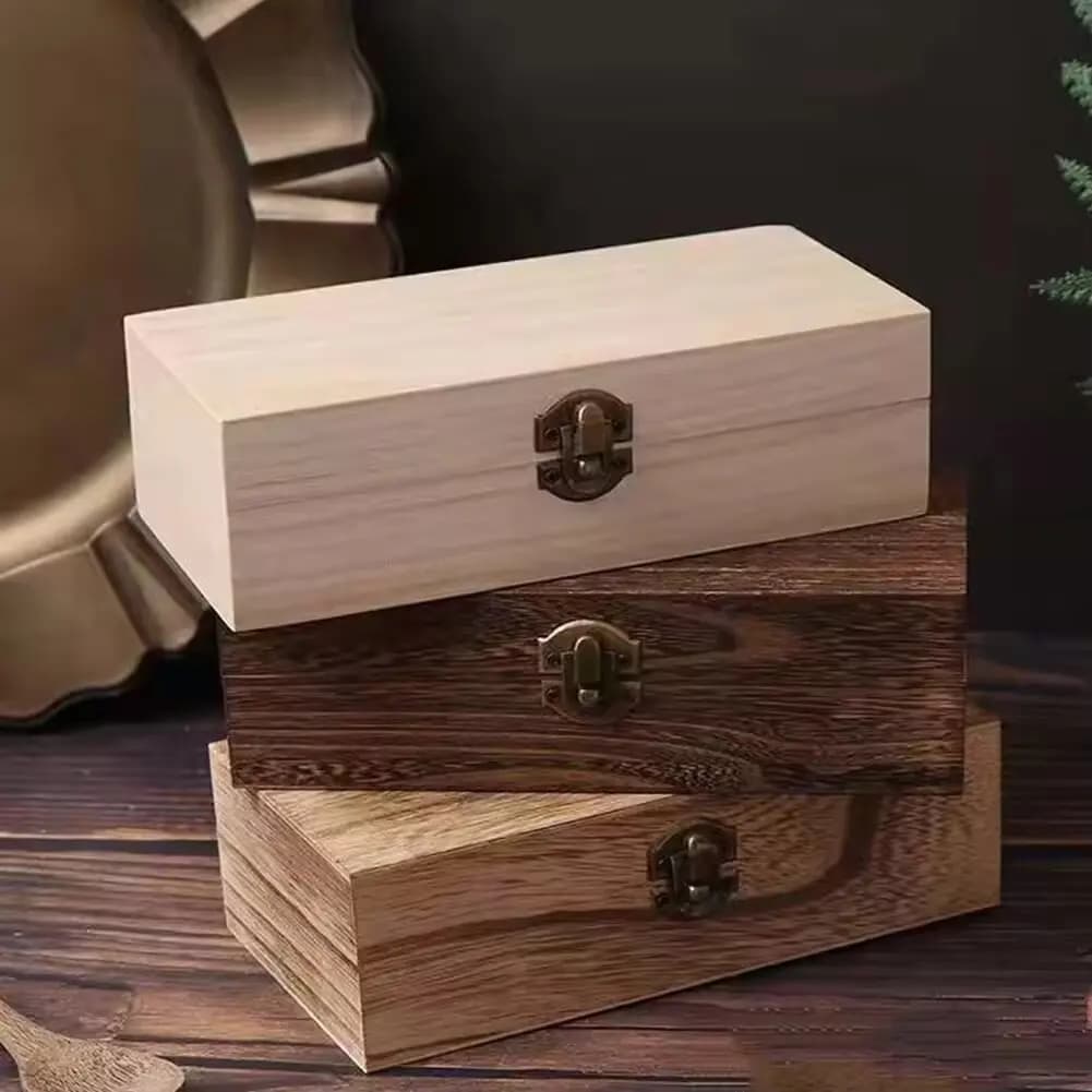 Boîte de rangement rectangulaire rétro en bois, organisateur de bureau à clapet, boîte-cadeau de bijoux pour la décoration de la maison