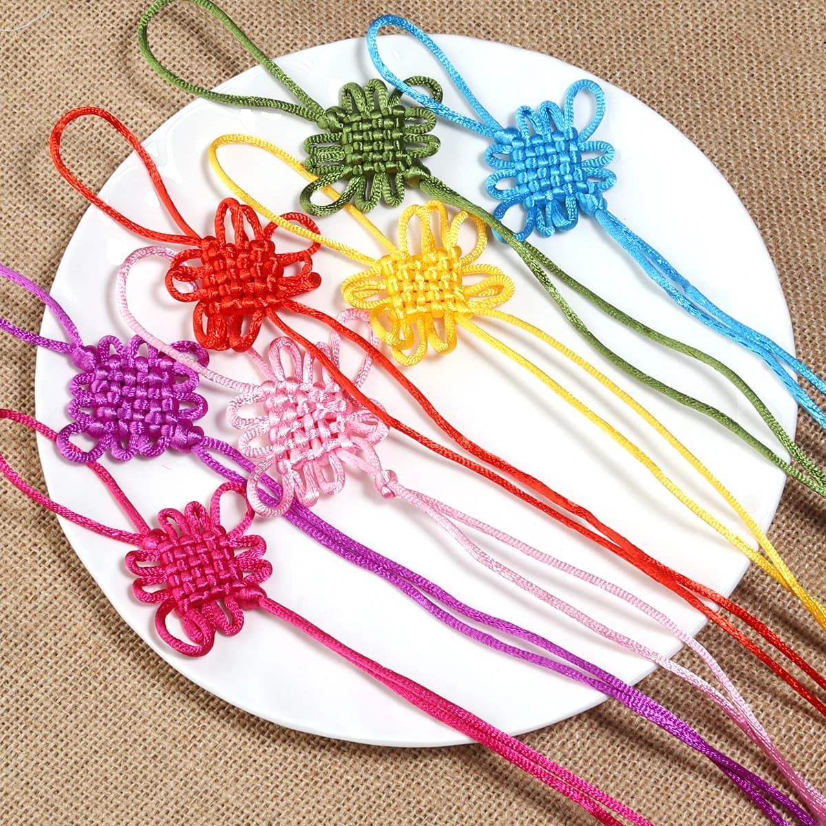 Nœuds chinois colorés en Polyester, 10 pièces, glands de Fortune pour cadeaux du nouvel an, Festival de printemps, décoration artisanale DIY
