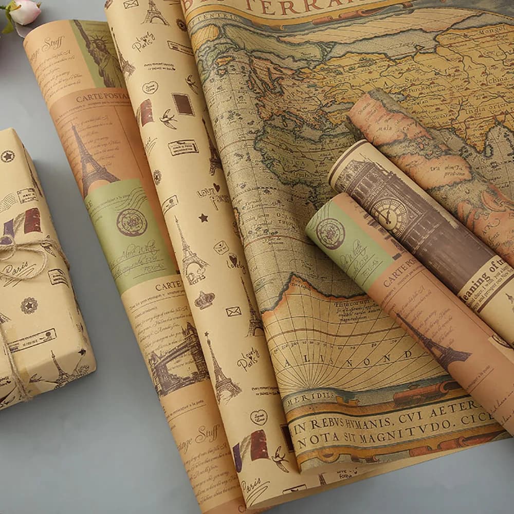 Papier d'emballage cadeau Kraft rétro