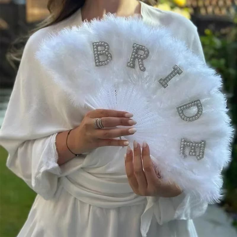 Éventail de mariée élégant en plumes de perles, accessoire de mariée éblouissant à main, décoration de mariage, fournitures de fête pour femmes simples