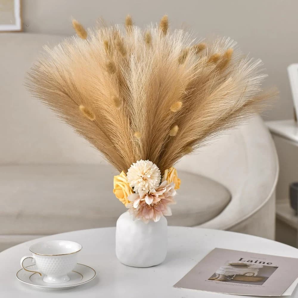 Bouquet artificiel réaliste d'herbe de la pampa de 55 cm, idéal pour la décoration intérieure, les vases de mariage, les festivals en extérieur et les décorations de fête