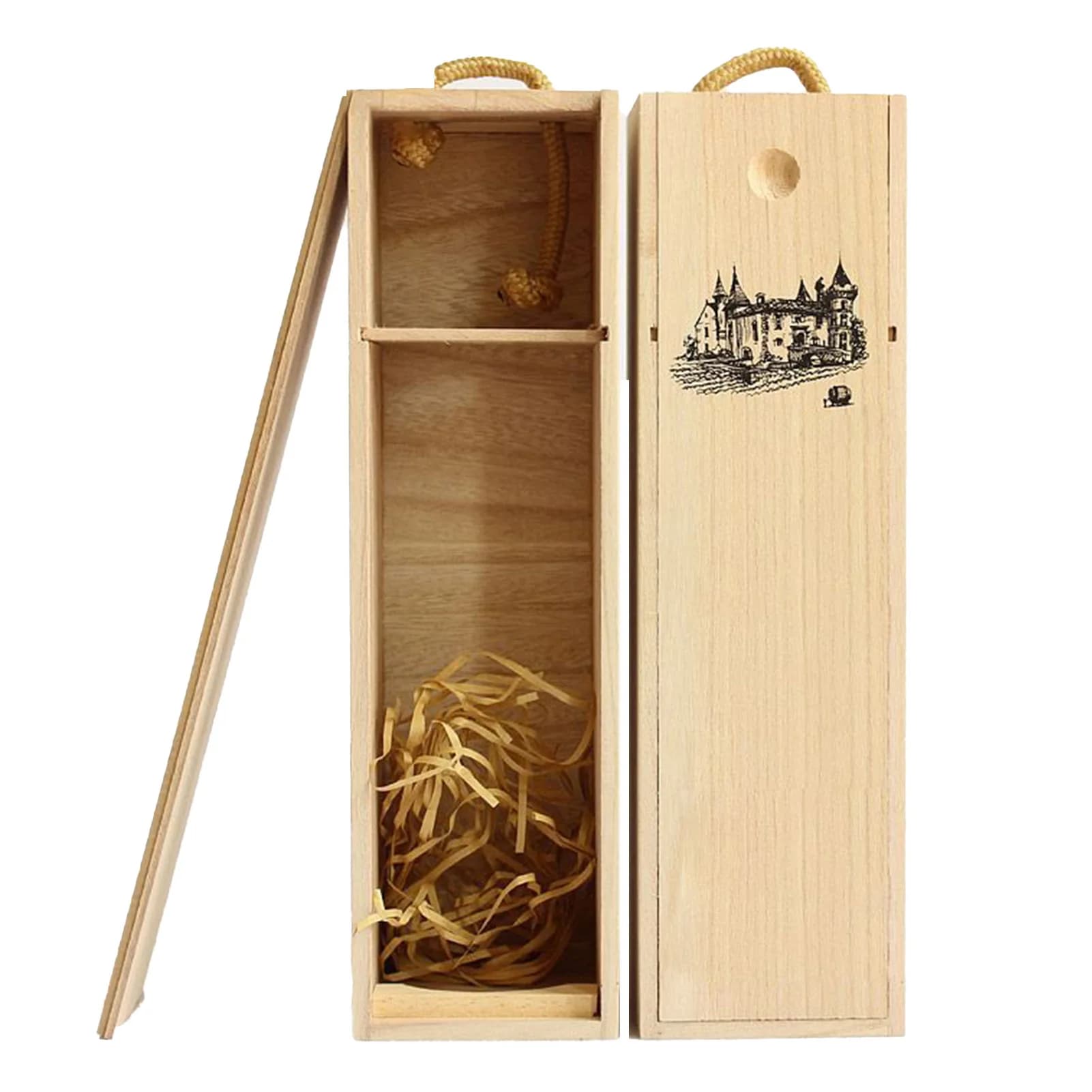 Boîte à vin en bois à bouteille unique avec couvercle