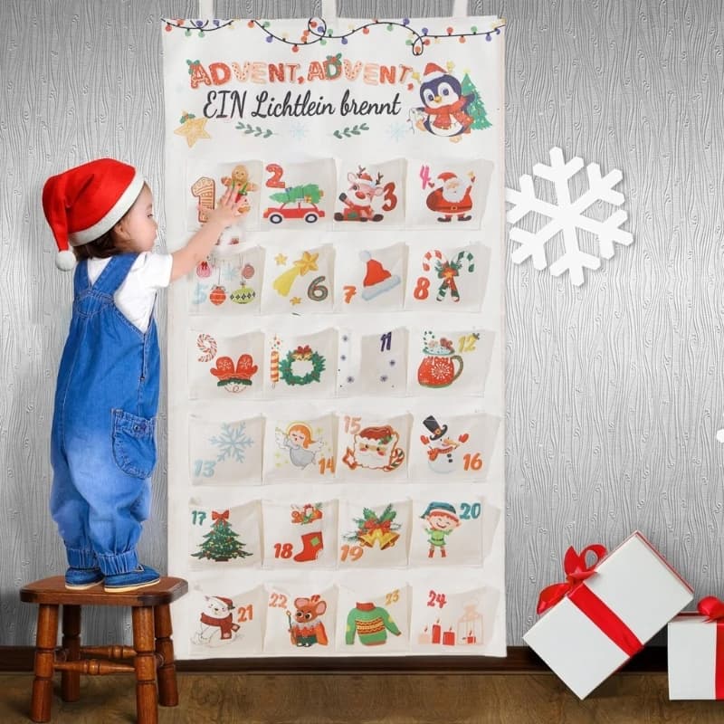 Calendrier l noël rechargeable, grand rangement avec 24 poches pour cadeaux Y5GB