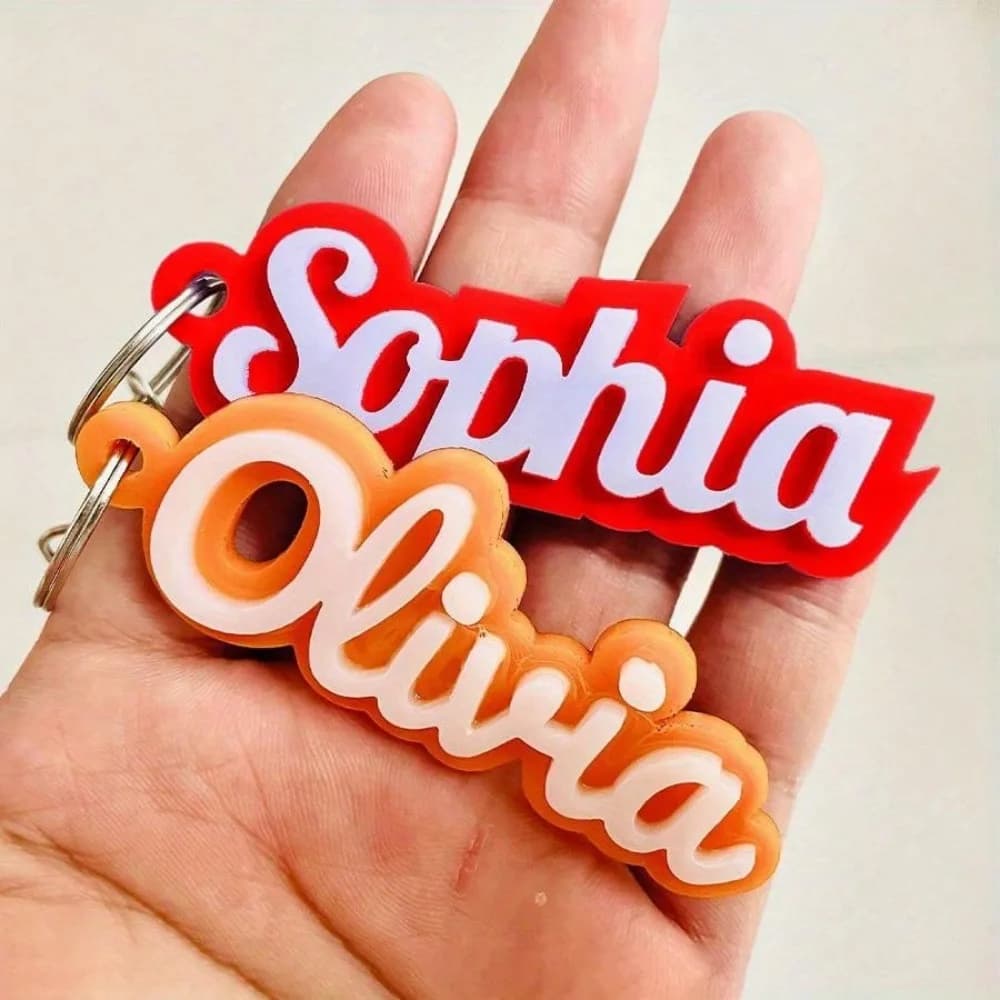 Porte-clés personnalisé en acrylique 3D couleur rouge-orange