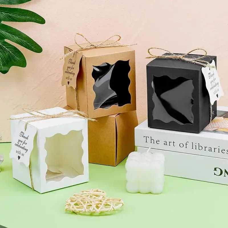 Boîte-cadeau de bougie 5/10/20 pièces avec fenêtre transparente avec étiquette et ficelle pour cadeau de fête d'anniversaire de mariage, emballage de fête des mères