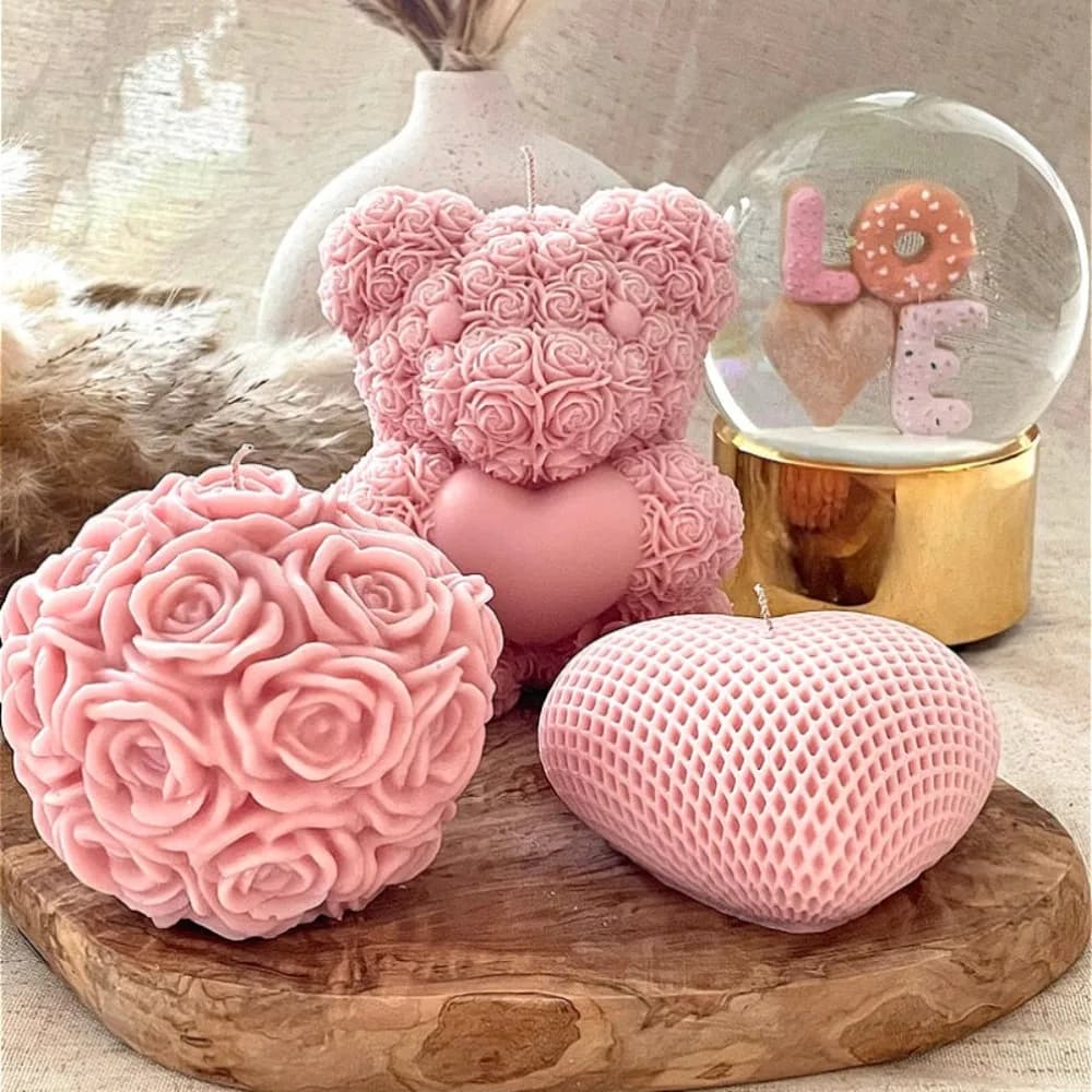 Bougies d'amour ours en peluche Rose