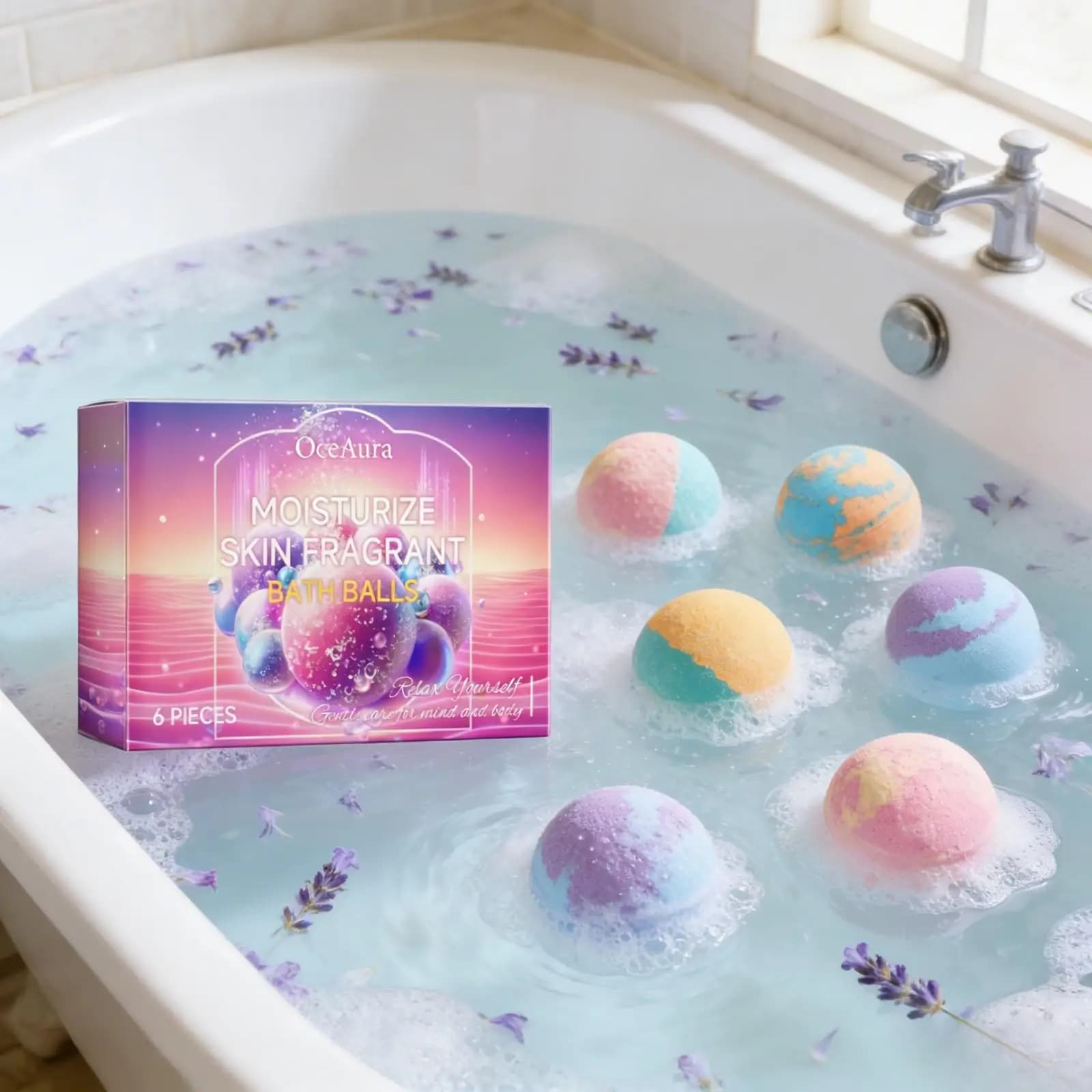 Boules de bain moussantes OceAura pour femmes, soin du corps doux et lisse, hydratant, amélioration de l'élasticité de la peau, coffret cadeau pour la douche, 6 pièces
