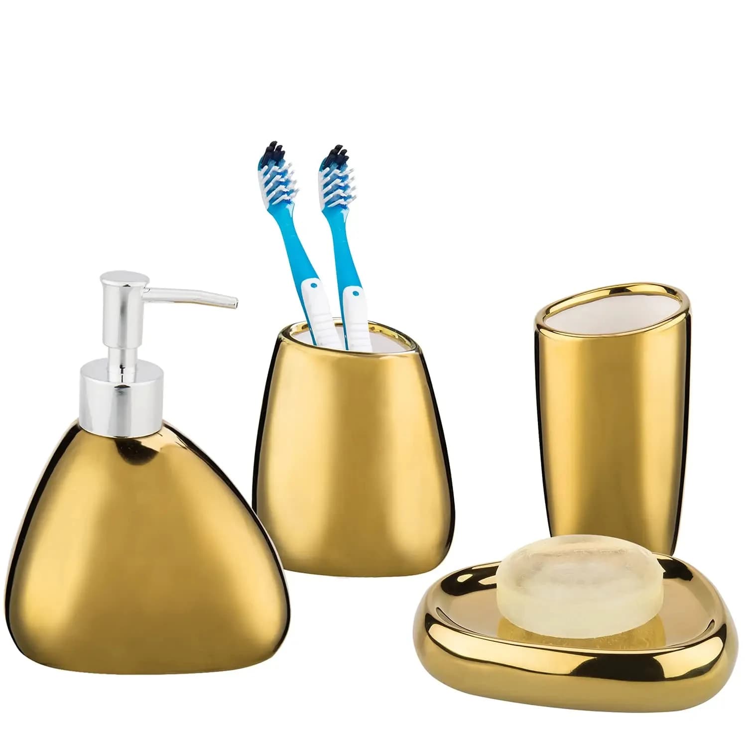 Ensemble d'accessoires dorés avec distributeur de rince-bouche et porte-brosse à dents, tasse Regina, cadeau HOGift, 4 pièces