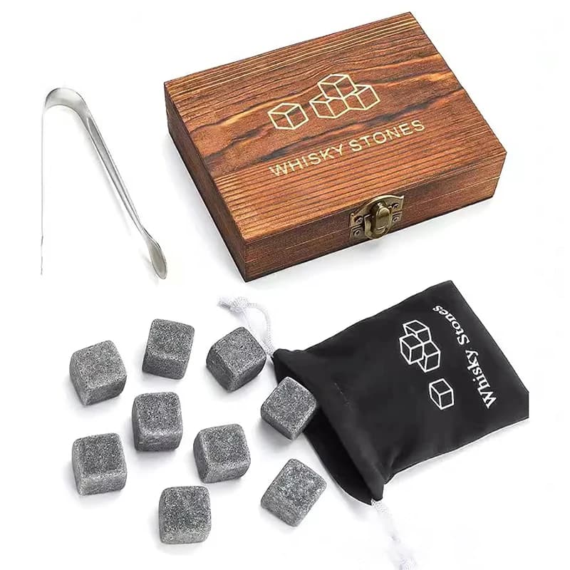 Coffret de 8 pierres à whisky en granit + 2 verres pour whisky dans une boîte en bois, cadeau pour papa, cadeau pour la fête des pères