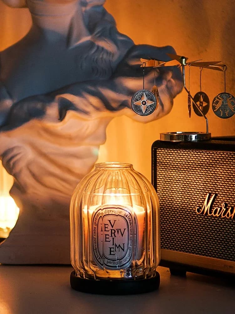 Bougie parfumée anti-poussière avec couvercle en verre coupe-vent