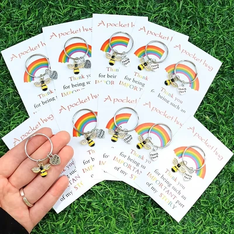 10 cartes de remerciement sur le thème des abeilles avec porte-clés, parfaites pour les anniversaires, les mariages, la fête des enseignants, les cérémonies de remise des diplômes et la rentrée scolai