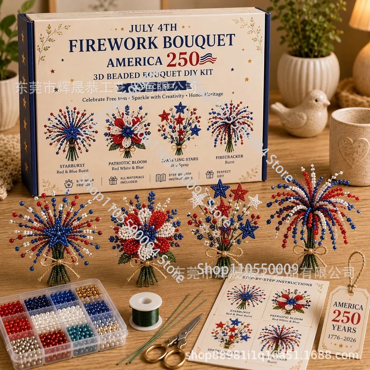 Kit de Bricolage Bouquet de Perles 250ème Anniversaire, Fournitures Florales Artisanales, Ensemble Cadeau Décoration de Fête, Pack Matériel DIY