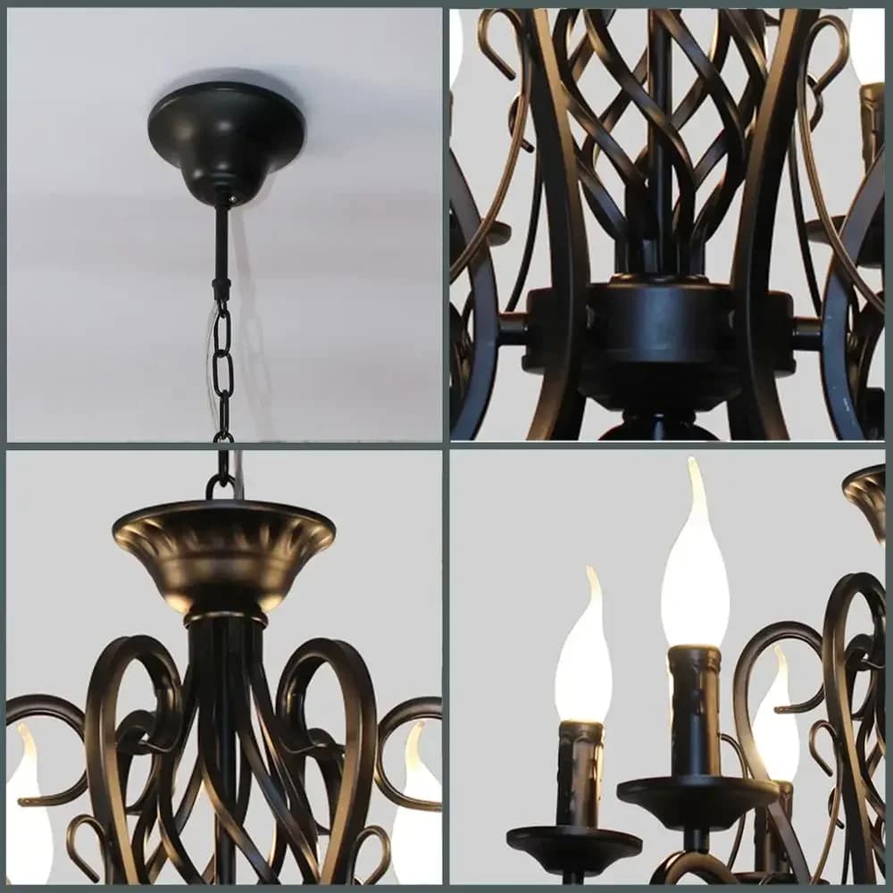 Lustre rétro à bougie en fer, 6 lumières suspendues de ferme, luminaire Vintage en métal pour chambre à coucher et salon